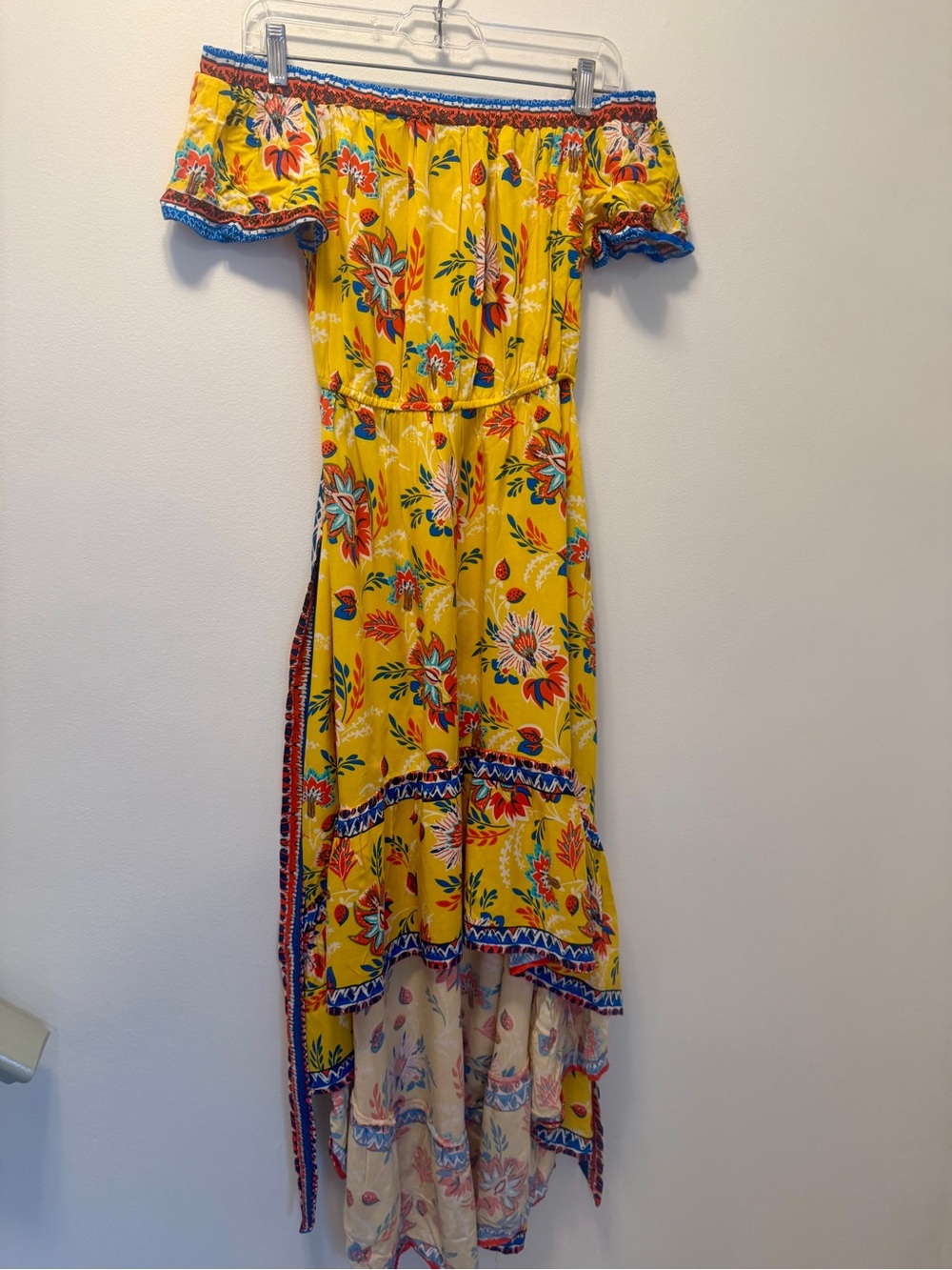 Flying Tomato Yellow Floral Off-Shoulder High-Low Dress